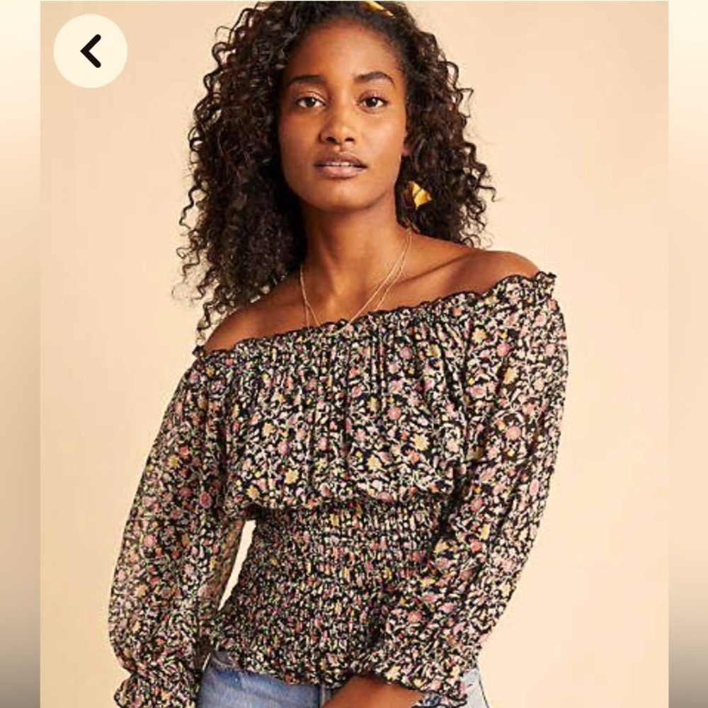 by Anthropologie Lucia Off-The-Shoulder Floral Blouse in Black, size M